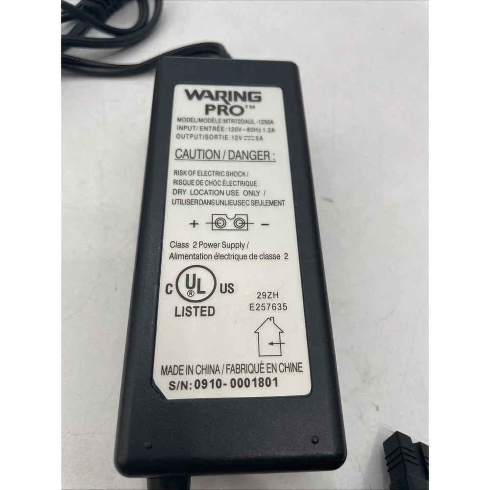 Waring Pro Model MTR72DAUL-1250A AC Adapter Power Supply 12V 5A